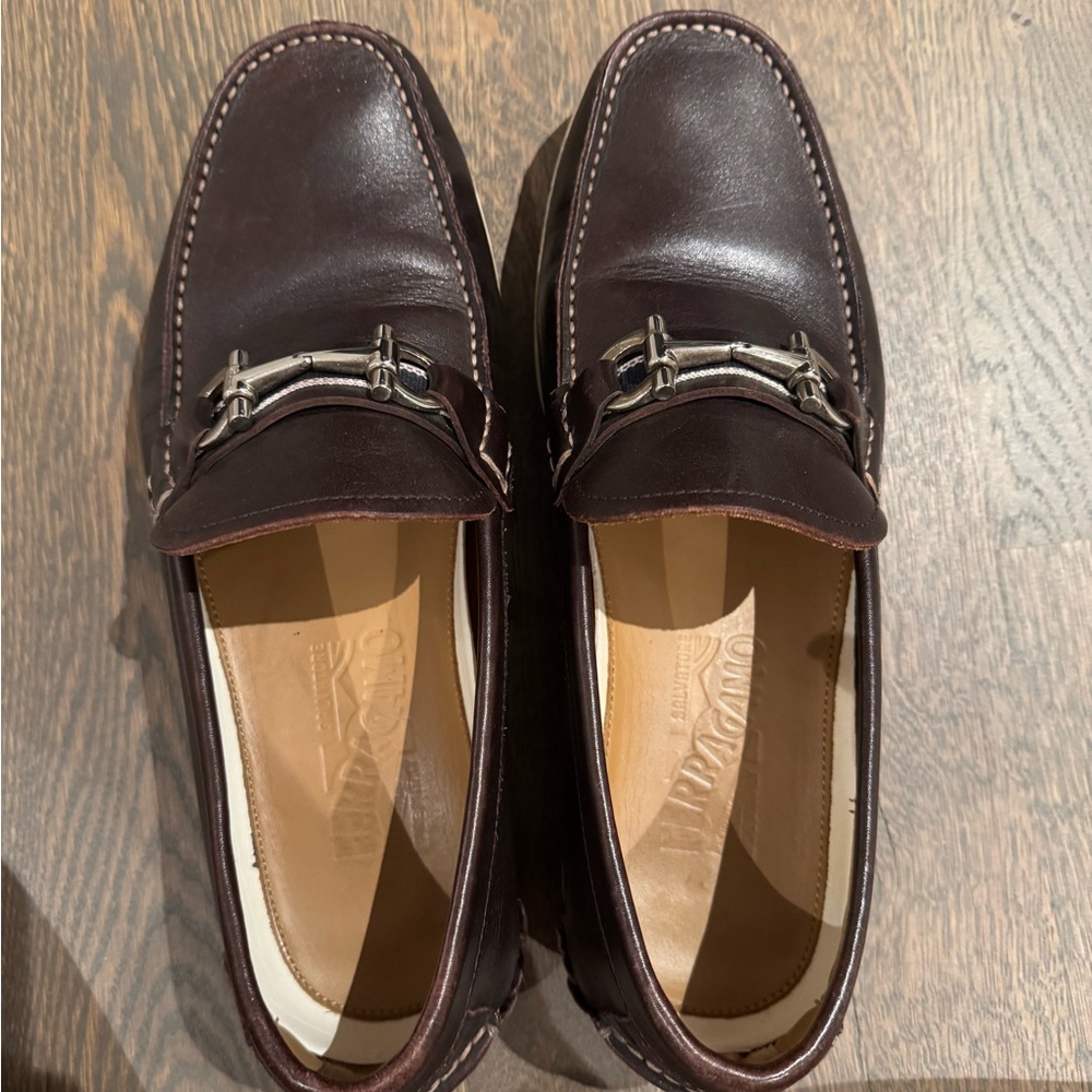 Salvatore Ferragamo Brown Leather Slip-On Loafers